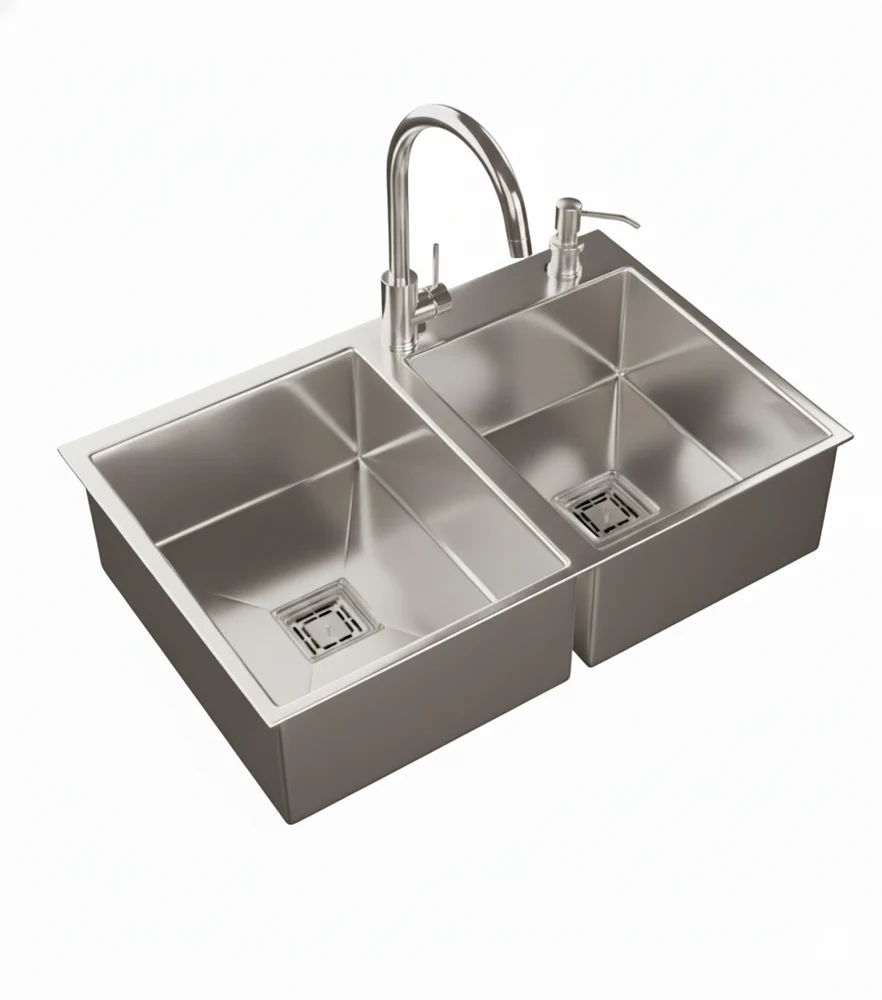 Sink Handmade Stainless Steel Double Bowl different Kitchen Sink, 32x18x9 inch