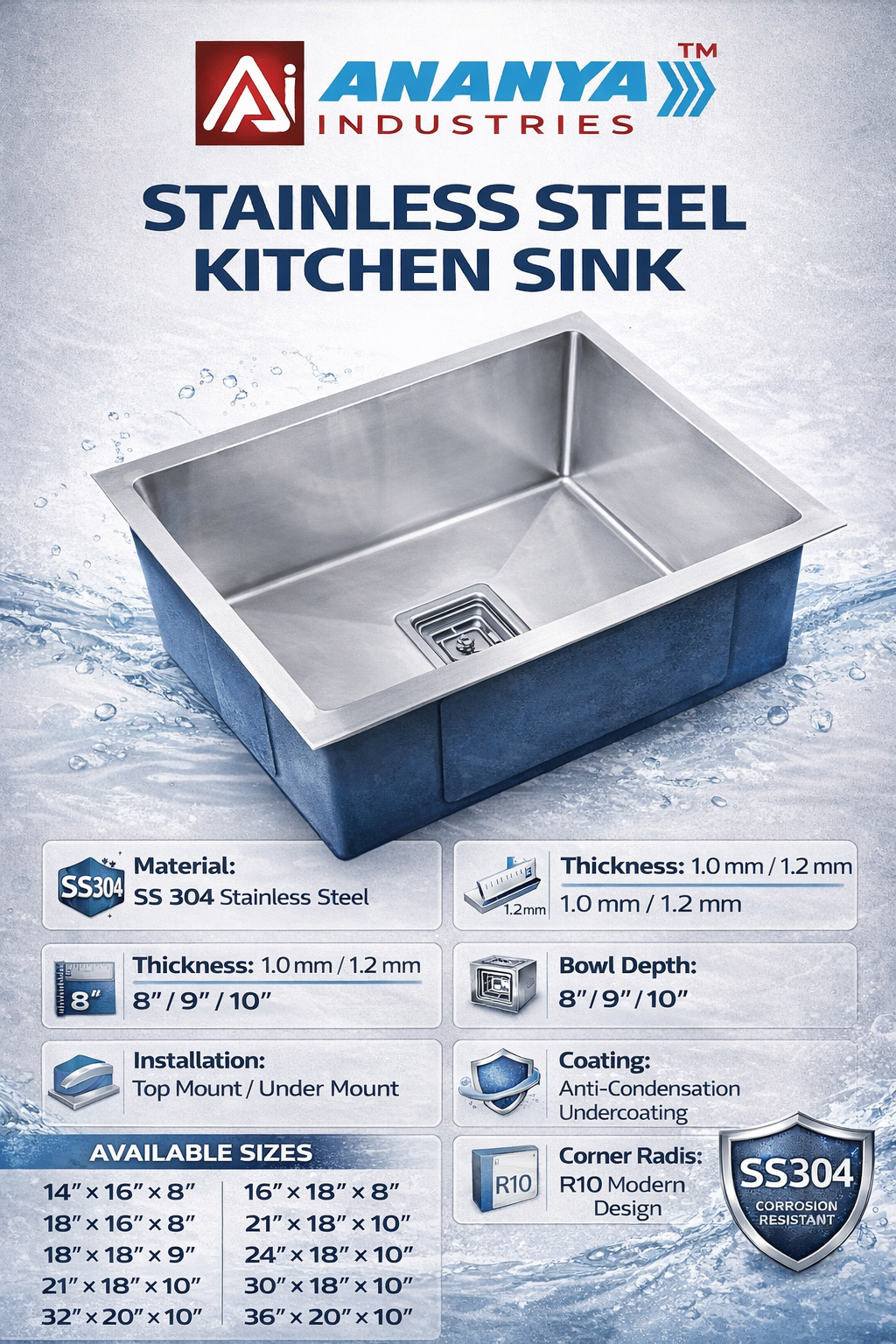 Ananya Kitchen Sink 24*18*9